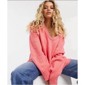 Free People Brookside Tunic Sweater Coral Oversized Knit
